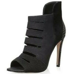 Rebecca Minkoff Reagan Peep Toe Combo Bootie Heel Black Women's 8.5